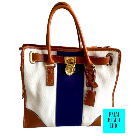 Michael Kors Large Hamilton Striped Satchel Purse - Picture 3 of 10